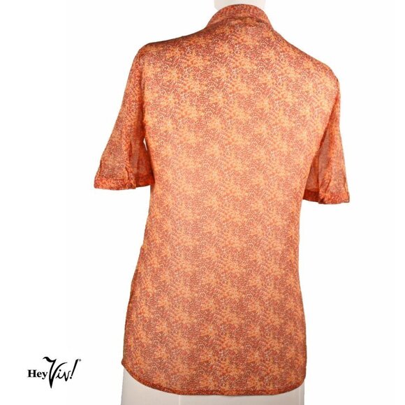 Banana Republic Ruffle Button Up Sheer Blouse Shirt Pink Floral Size XS -Hey Viv - Picture 4 of 5